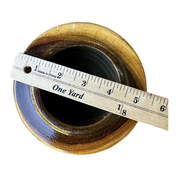 VTG Lathe Turned Wood Vase Bowl Two-Tone Lidded Container Handmade 9" X 5.2" - Picture 9 of 10